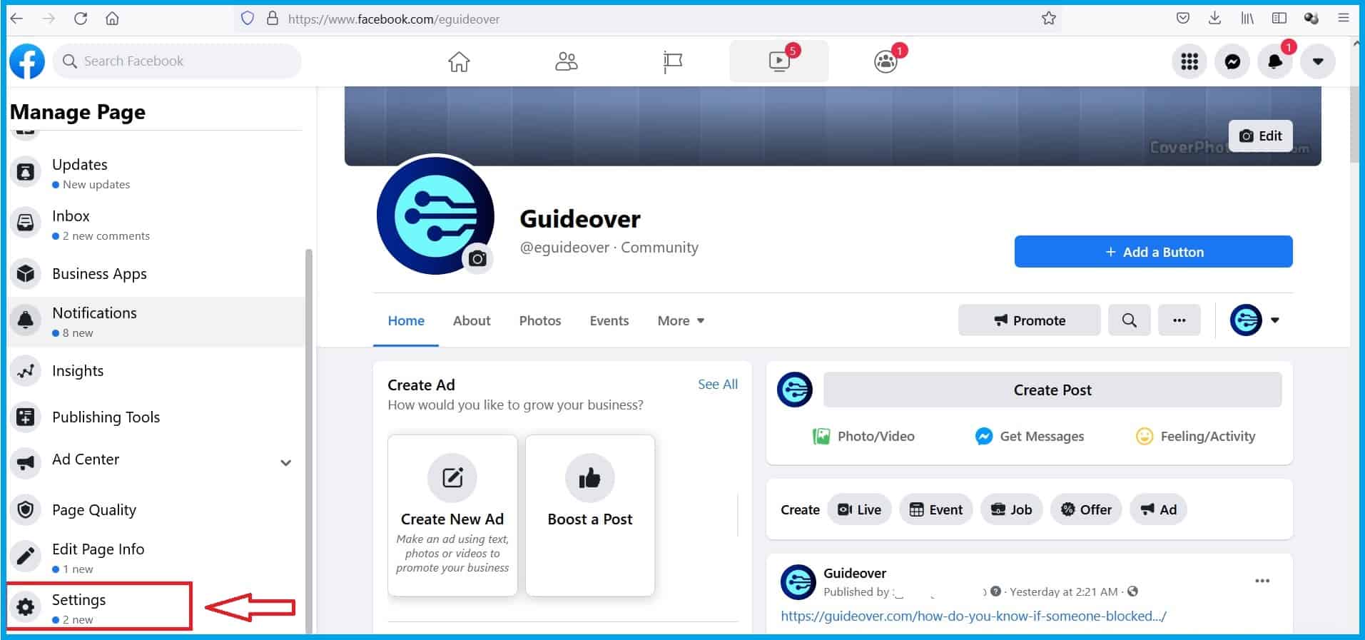 How to add an admin to a Facebook page 1 Add facebook page admin step 1