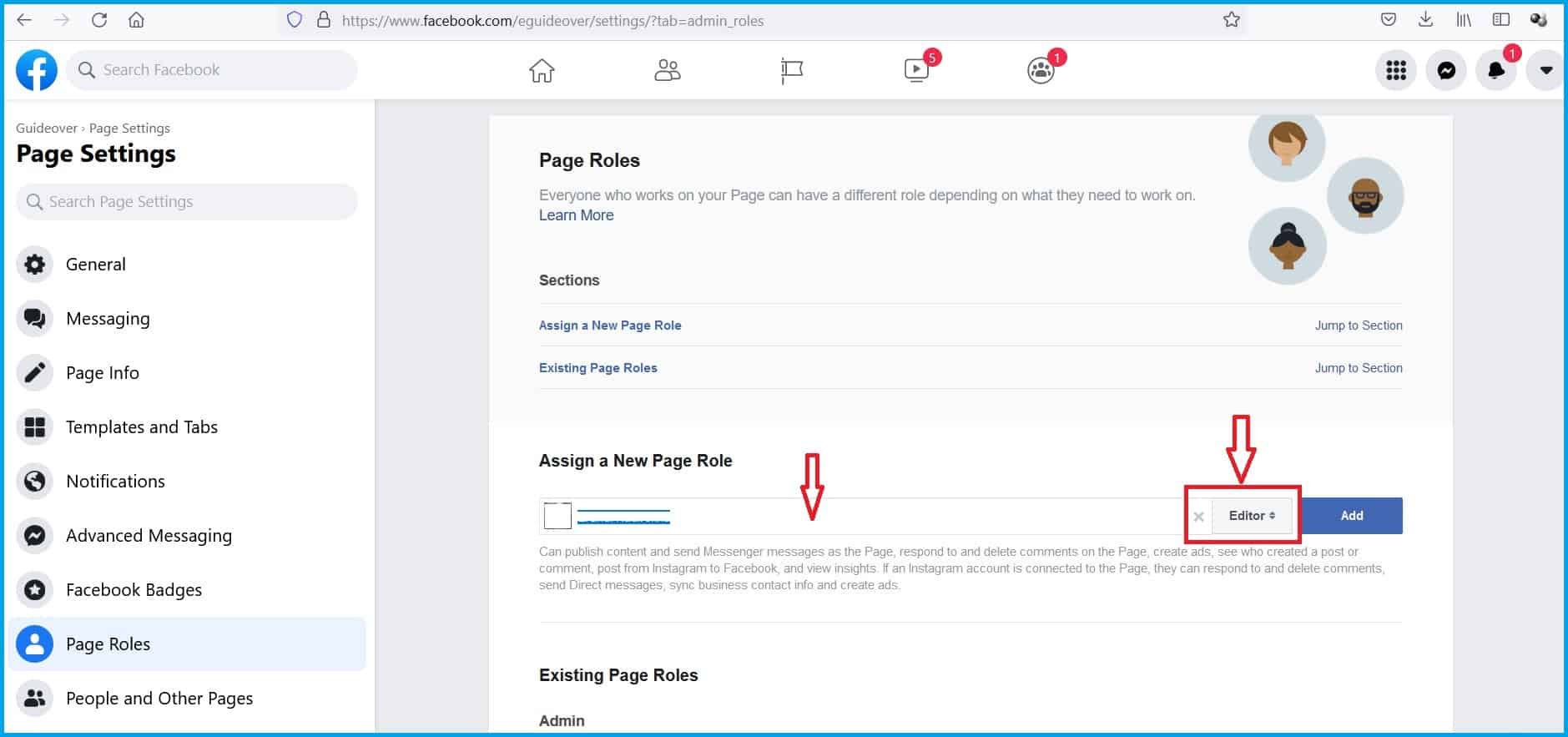 How to add an admin to a Facebook page 3 Add facebook page admin step 3