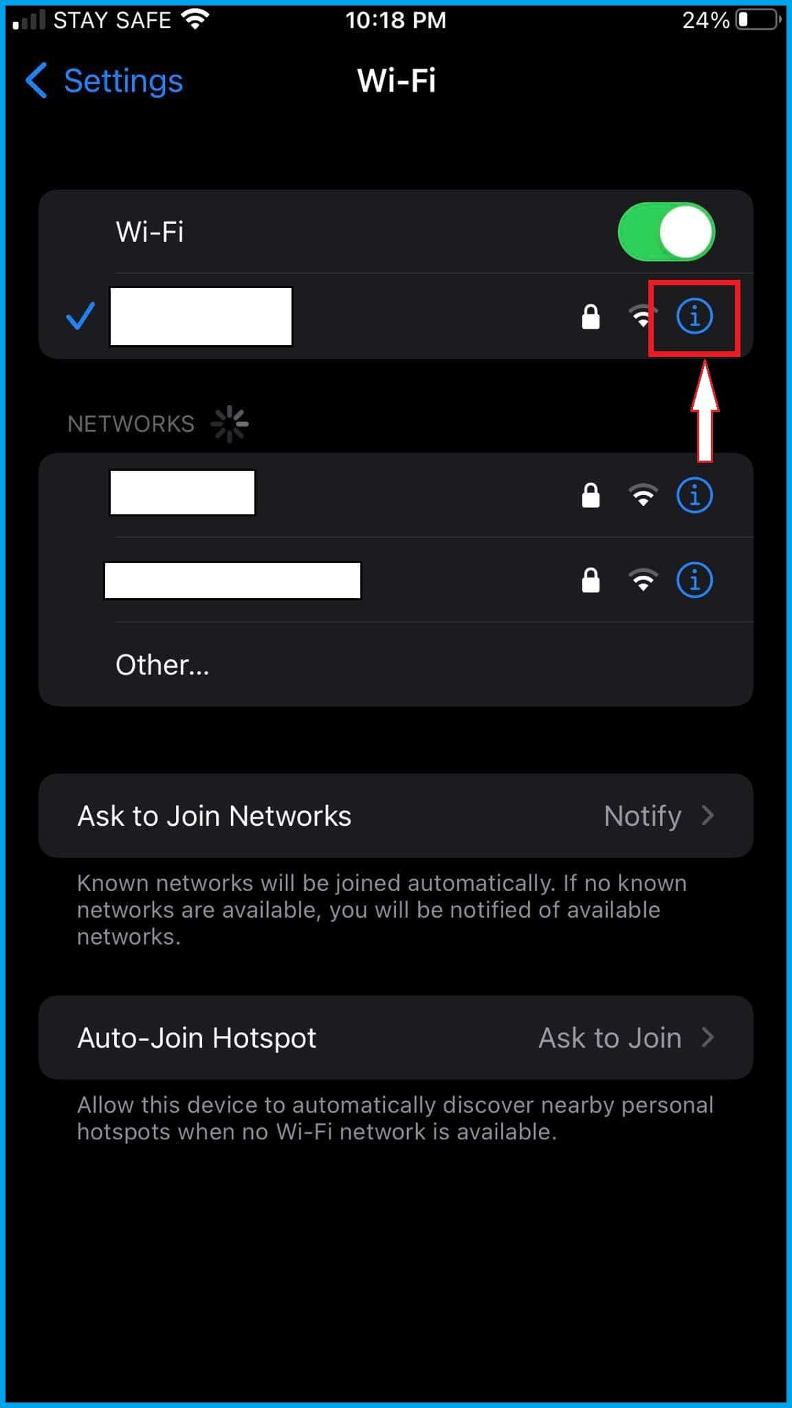 iPhone wifi info icon : mac address iphone